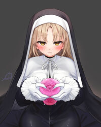 artificial_vagina bangs black_dress blonde_hair blush breasts brown_eyes brown_hair capelet closed_mouth commentary_request dress female festa11307070 frilled_gloves frills full-length_zipper gloves grey_background habit high_collar holding large_breasts light_brown_hair long_dress long_hair long_sleeves looking_at_viewer nijisanji nun pussy saliva sex_toy signature simple_background sister_cleaire smile solo spread_pussy straight_hair virtual_youtuber white_capelet white_gloves yellow_eyes zipper zipper_dress rating:Explicit score:141 user:bot