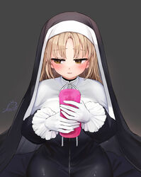 artificial_vagina bangs black_dress blonde_hair blush breasts brown_eyes brown_hair capelet commentary_request dress female festa11307070 frilled_gloves frills full-length_zipper gloves grey_background habit high_collar holding large_breasts light_brown_hair long_dress long_hair long_sleeves looking_to_the_side nijisanji nun open_mouth sex_toy signature simple_background sister_cleaire smile solo straight_hair virtual_youtuber white_capelet white_gloves yellow_eyes zipper zipper_dress rating:Explicit score:46 user:bot