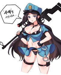 1girls absurd_res alternate_costume big_breasts black_hair blue_eyes bra breasts caitlyn_kiramman cameltoe cheonnop_(artist) clothing cops_and_robbers_series female fingerless_gloves gloves gun handcuffs highres holding_gun holding_weapon korean_text league_of_legends light-skinned_female light_skin long_hair looking_at_viewer midriff navel necktie officer_caitlyn panties police_uniform policewoman revealing_clothes riot_games skirt sniper text the_grind_series thigh_strap thighs rating:Explicit score:31 user:Tristana_Simp