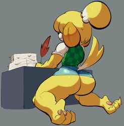 animal_crossing ass isabelle_(animal_crossing) lilmoonie nintendo simple_background tagme year_request rating:Questionable score:38 user:bobfred