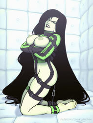 2d 2d_(artwork) angry angry_sub asylum big_breasts black_hair black_lipstick blush bondage bottomless breasts_out defeated defeated_villainess disney disney_channel exposed_breasts female femsub green_eyes green_skin gritted_teeth kidetic kim_possible kusujinn large_breasts long_hair mature_female padded_cell padded_room padded_walls restrained shego straitjacket tagme villain villainess rating:Explicit score:337 user:eoblodeo