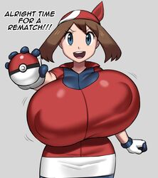 bandana big_areola big_nipples brown_hair female female_only game_freak grey_impact holding_object huge_breasts hyper_breasts large_breasts may_(pokemon) nintendo nipple_bulge pokeball pokemon pokemon_rse short_hair tight_clothing top_heavy rating:Questionable score:248 user:Nostalgia_64