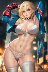 abs ass breasts cammy_white capcom female lingerie lips navel navel_piercing neoartcore open_clothes solo solo_female street_fighter street_fighter_6 thick_thighs wide_hips rating:Questionable score:171 user:meriko