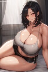 1girls ai_generated ai_love_higokko booty_shorts breasts brown_hair cleavage female high_resolution hips holaraai huge_breasts indoors light-skinned_female light_skin massive_breasts mature_female medium_hair milf naughty_face original original_character red_eyes short_shorts shorts sweat sweaty_body tank_top thick_thighs thighs wet wet_body wide_hips rating:Questionable score:101 user:NightSky77