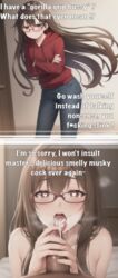 1femboy 2_panel_comic after_oral after_sex ahe_gao ahegao ai_generated ambiguous_gender androgynous angry armure bedroom before_and_after blush brown_eyes brown_hair comic comic_page crossed_arms cum cum_in_mouth edited fellatio femboy first_person_view glasses handjob heart-shaped_pupils jeans long_hair looking_at_viewer musk musk_clouds naked on_bed oral otoko_no_ko pov pubic_hair red_hoodie sissy smegma smegma_in_mouth smelly_cock stable_diffusion steaming_body steamy_breath stray_pubic_hair tagme text tongue tongue_out trap tsundere yaoi rating:Explicit score:401 user:Armure