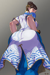 1girls ass big_ass bracelet breasts brown_eyes brown_hair capcom chinese_clothes chun-li double_bun earrings eyeshadow female female_only fully_clothed hair_bun hair_ribbon hero_(do-belman) highres huge_ass jewelry large_breasts looking_back makeup pants red_eyeshadow ribbon short_sleeves sideboob signature solo street_fighter street_fighter_6 thick_thighs thighs tight tight_pants yellow_ribbon rating:Safe score:127 user:Crcole331