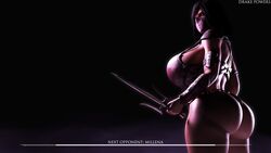 3d alternate_ass_size alternate_body_type alternate_breast_size black_background black_hair breedable drakepowers huge_ass huge_breasts huge_butt loading_screen messy_hair mileena mortal_kombat mortal_kombat_x side_view sideboob thick_ass thick_thighs weapon rating:Explicit score:72 user:DrakePowers