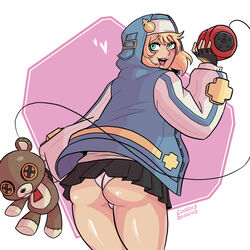 1boy blonde_hair bridget bulge femboy green_eyes guilty_gear guilty_gear_strive hoodie large_ass loggus_doggus male_focus male_only nun nun_outfit short_skirt simple_background solo_male teddy_bear rating:Questionable score:150 user:Log_draws