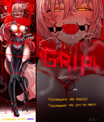 1girls animal_ear_fluff animal_ears asphyxiation ball_gag black_bodysuit bodysuit bondage bound breasts broken_rape_victim center_opening choke_hold cleavage corruption ehrrr fate/grand_order fate_(series) fox_ears fox_girl fox_tail gag gagged glasses happy_sub highres hip_vent koyanskaya_(assassin)_(first_ascension)_(fate) koyanskaya_(fate) mind_break open_bodysuit open_clothes pink_hair red_rope rope shibari_over_clothes strangling tail tamamo_(fate) thighs rating:Explicit score:253 user:bot