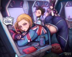 3girls ahoge arcade arcade_cabinet ass ass_up big_ass black_hair blonde_hair blue_eyes bracelet brown_eyes brown_hair cammy_stretch cammy_white can capcom cellphone chun-li coin cropped_jacket cup dated disposable_cup double_bun drill_hair drinking drinking_straw drinking_straw_in_mouth earrings energy_tank english_commentary english_text female female_only fingerless_gloves gloves hair_bun hair_horns hair_ribbon hershuar huge_ahoge human indoors jewelry juri_han leaning_on_object looking_at_viewer multicolored_hair multiple_girls pants phone pink_eyes pink_hair ribbon scar scar_on_cheek scar_on_face seductive seductive_look short_hair smartphone smartphone_case soda_can spiked_bracelet spikes spoken_object streaked_hair street_fighter street_fighter_6 text tight tight_pants twin_drills twitter_username two-tone_hair union_jack rating:Explicit score:545 user:Crcole331