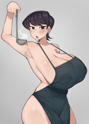 1girls apron apron_only arm_up armpit black_eyes black_hair blush bobtheneet cleavage earrings female holding_ladle hourglass_figure huge_breasts komi-san_wa_komyushou_desu komi_can't_communicate komi_shuuko ladle light-skinned_female light_skin looking_at_viewer mature_female milf naked_apron nude nude_apron nude_female pale-skinned_female pale_skin short_black_hair short_hair sideboob steam thick_thighs rating:Questionable score:281 user:Vosuke