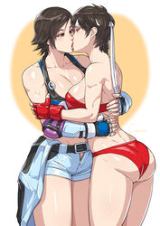 2girls arm_grab ass back bare_arms bare_back bare_legs bare_shoulders big_ass big_breasts black_eyes black_hair blue_gloves bra breasts bubble_butt capcom cirenk cleavage clothing collarbone couple crossover duo elbow_pads eye_contact female female/female female_only fingerless_gloves french_kiss gloves half-closed_eyes handwear headband huge_ass huge_breasts hugging human kazama_asuka kiss_on_lips kissing large_ass large_breasts large_breasts_lesbian legs lips looking_at_another love midriff multiple_females multiple_girls mutual_yuri namco neck pale_skin red_bra red_gloves red_panties red_underwear romantic romantic_couple sakura_kasugano shiny shiny_skin short_hair sideboob sports_bra sports_panties sportswear standing strapless strapless_bra street_fighter street_fighter_x_tekken tekken tekken_x_street_fighter thick_thighs thighs white_headband yuri rating:Questionable score:301 user:TheKindHaremMaster