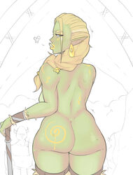 2d ass axe blonde_hair bracelet braid bubble_butt busty digitalhtoy earrings fantasy female female_focus female_only green-skinned_female green_skin hourglass_figure long_hair looking_back nude nude_female nudity orc orc_female pointy_ears rear_view standing tagme tribal tribal_markings wide_hips rating:Explicit score:89 user:droid377