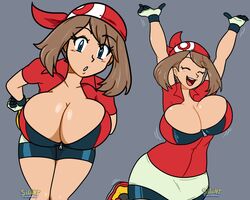 1girls alternate_breast_size armpits banana big_breasts bike_shorts blue_eyes bouncing_breasts breasts brown_hair cleavage clothed clothes clothing eye_contact female female_only fully_clothed hips huge_breasts human large_breasts looking_at_viewer may_(pokemon) nintendo pokemon pokemon_rse red_bandana shorts silenttandem solo solo_female thick thick_thighs thighs wide_hips rating:Questionable score:206 user:kallen2020