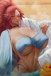 1girls absurdres araneesama arc_system_works baiken big_breasts breasts breasts_bigger_than_head cutesexyrobutts_(style) female guilty_gear hot_spring huge_breasts light-skinned_female looking_at_viewer one_arm one_eye_closed pink_hair red_eyes tagme towel rating:Explicit score:181 user:N33dForBr33d