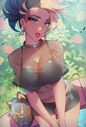 1girls akali big_breasts cleavage female female_only himmely k/da_all_out_akali k/da_all_out_series league_of_legends light-skinned_female looking_at_viewer pov rating:Questionable score:147 user:deleted106046