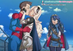 1boy 2girls ass bare_thighs big_ass blue_eyes blue_hair breasts brown_hair cape closed_eyes corrin_(fire_emblem) corrin_(fire_emblem)_(female) crossover eastern_and_western_character elbow_gloves female fingerless_gloves fire_emblem fire_emblem_awakening fire_emblem_fates gloves hairband inner_thighs kissing long_hair lucina_(fire_emblem) male marvel marvel_comics medium_breasts multiple_girls nintendo outdoors pantyhose peter_parker shocked short_hair spider-man spider-man_(series) standing the_dark_mangaka thighs tiara white_hair rating:Questionable score:17 user:kris923