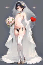 ai_generated blush blushing_at_viewer bouquet bulge cute cute_male femboy genshin_impact grey_background heart high_heels high_resolution holding_object impossible_clothes looking_at_viewer male_bride nipples nude otoko_no_ko otokonoko panties purple_eyes purple_hair scaramouche_(genshin_impact) sparkles stable_diffusion swollen_nipples thighhighs tomgirl trap_bride wedding_dress wedding_lingerie wedding_veil wide_hips rating:Explicit score:361 user:ganyuishot7