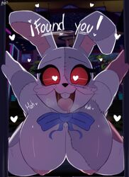 1girls big_breasts black_nose blue_bowtie bowtie breasts buckteeth bunny_costume bunny_ears bunny_girl bunnysuit cute drooling eyelashes female five_nights_at_freddy's five_nights_at_freddy's:_security_breach fur furry heart heart-shaped_pupils horny horny_female looking_at_viewer mojiuwu mouth_open nipples on_knees pink_nipples rabbit red_eyes smile smiling smiling_at_viewer stitches text vanny_(fnaf) video_games whiskers white_body white_fur rating:Explicit score:667 user:FlaccidPancake