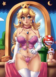 1girls artist_name blonde_hair blue_eyes breasts cleavage female female_focus large_breasts leonart lingerie looking_at_viewer mario_(series) nintendo nipples panties piranha_plant princess_peach sex_toy solo_focus standing super_mario_bros. thigh_gap underwear rating:Questionable score:46 user:Vegetax212