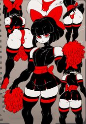 1boy 2023 absolute_territory back_view bangs big_ass black_clothing black_hair black_skirt bow bulge cheerleader cheerleader_uniform clothed clothing crossdressing dizzyspells elbow_gloves emotionless expressionless femboy fully_clothed gloves hi_res male male_only red_eyes scythe_(dizzyspells) short_hair short_skirt skirt skirt_lift solo standing thick_thighs thighhighs thong trap white_skin wide_hips rating:Explicit score:572 user:Tag-orum