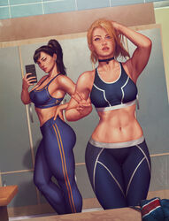 2girls alternate_costume alternate_hairstyle alternate_version_available armpits ass blonde_hair breasts brown_hair cammy_white capcom cellphone chun-li dick_sucking_lips female female_only fully_clothed hand_on_hip hand_on_own_head high_ponytail highres jacket jacket_removed krysdecker midriff multiple_girls navel official_alternate_costume pants parted_lips patreon_username peace_sign pendant_choker phone ponytail realistic scar scar_on_cheek scar_on_face selfie short_hair signature smartphone sports_bra stomach street_fighter street_fighter_6 thick_lips thick_thighs tight tight_pants toned url watermark yoga_pants rating:Questionable score:276 user:Crcole331