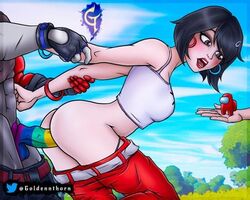 1boy 1boy1girl among_us black_hair crewmate_(among_us) crossover evie_(fortnite) female fortnite goldennthorn holding_arms_back panties panties_down pants pants_down partial_male partially_clothed penetration penis_in_ass red_lipstick sex sussy rating:Explicit score:18 user:lol4545