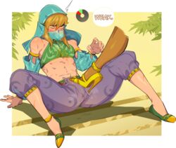 1boy 1girls abs anklet blonde_hair blue_eyes breath_of_the_wild canon_crossdressing crossdressing cute_male dark-skinned_female erect_penis erection erection_under_clothes female_on_femboy femboy femdom foot_fetish footjob footwear gameplay_mechanics gerudo gerudo_link gerudo_outfit gerudo_top gerudo_veil girly girly_boy girly_clothing heeljob heels high_heels jewelry kukumomo light-skinned_male link link_(breath_of_the_wild) male_focus malesub pale_skin partially_transparent pretty_boy see-through_clothing shoejob stamina_bar stamina_wheel stepped_on stepping_on_penis stiletto_heels surprised surprised_eyes surprised_look tan_skin the_legend_of_zelda trap urbosa very_high_heels rating:Explicit score:763 user:baklamaster