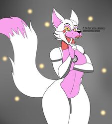  2022 animatronic anthro canid canine canis dialogue english_text female five_nights_at_freddy's fox funtime_foxy_(fnafsl) looking_at_viewer machine mammal photolol.03 robot scottgames sister_location solo text thick_thighs underline wide_hips  rating:questionable score: user:bot