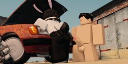  1boy 1girls 3d ass balls car clothed_female dusty_trip lowres myrealdamage nude_male outside penis roblox roblox_avatar roblox_game robloxian tagme  rating:explicit score: user:lusteden