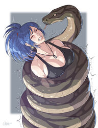 1girls 2022 blue_hair boa_constrictor cirenk closed_eyes coiling commission female female_only king_of_fighters leona_heidern long_hair necklace shivering snake snk solo tank_top teeth_clenched tied_hair very_high_resolution rating:Questionable score:101 user:!nner$elf89