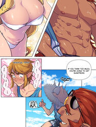 1girls 2boys 2d 3:4 abs awkward awkward_situation beach beard big_breasts big_pecs bikini bikini_bottom bikini_top bisexual bisexual_male bisexual_panic blonde_hair blue_eyes blue_tank_top blush blushing_at_partner blushing_ears blushing_profusely breast_focus breasts brown_nipples clothed collarbone color colored comic comic_page comic_panel confused confusion dark-skinned_male dark_nipples dark_skin detailed detailed_background detailed_shading dialogue digital_art digital_media ear_ring earrings embarrassed english english_dialogue english_text eyebrows eyebrows_visible_through_hair facial_hair female female_focus femboy feminine_male front_view ganondorf girly hi_res high_resolution highres huge_breasts human human_only humanoid humanoid_pointy_ears hylian hylian_ears hyrule_warriors kukumomo light-skinned_female light-skinned_male light_skin link link_(hyrule_warriors) long_hair male male_focus man_boobs multiple_images multiple_panels muscular muscular_male nintendo no_watermark outside overwhelmed page_2 panels partially_clothed pecs pectorals pointy_ears presenting_breasts princess_zelda red_hair shaded shiny_skin six_pack speech_bubble straw_hat summer sunglasses sweat sweating switch_hitter tagme tank_top tease teasing teen_boy teenager text the_legend_of_zelda thick thick_thighs thighs twink voluptuous voluptuous_female white_bikini wide_hips zelda_(hyrule_warriors) rating:Questionable score:333 user:cutetwinkdick