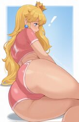 ! 1girls ass big_ass big_butt blonde_hair blue_background blush earrings female female_only mandytsune mario_(series) mario_strikers nintendo princess princess_peach short_shorts shorts simple_background solo thick_ass thick_butt white_border white_skin rating:Questionable score:355 user:mxfix_mxbbin