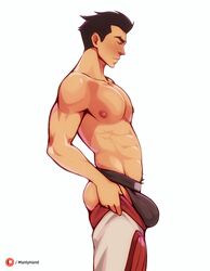 abs biceps big_bulge bulge embarrassed huge_bulge jockstrap mako male male_only manlyhand muscles muscular muscular_male nickelodeon pecs pulling_up_pants shirtless_male shy smooth_chest smooth_skin the_legend_of_korra rating:Questionable score:77 user:deleted101762