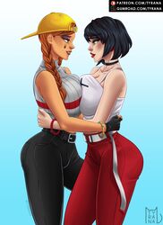 2girls aura_(fortnite) aura_evie(fortnite) black_hair cap evie_(fortnite) female female_only fortnite looking_at_partner pigtails tagme tyrana yuri rating:Explicit score:129 user:BluePhantoms