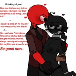 1boy 1boy1girl 1girl1boy black_body black_fur blush blush blush_lines breasts consensual consensual_bondage consent dominant_male female gloves gloves_on hate_fuck hate_sex metal_collar metal_cuffs multiple_orgasms on_knees panties pixel pixel_art pixels rainbow_friends red_(rainbow_friends) red_body restrained restraints rope single_panel submissive_female tease teasing teasing_submissive rating:Explicit score:34 user:MenacedAbove