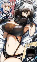 1girls 2023 animal_ears arknights armpits bed bedroom belly belly_button black_hair breasts cat_ears cat_tail catgirl ceylon_(arknights) doctor_(arknights) gin_moku grey_hair hi_res hips kemonomimi large_breasts legs_together long_hair looking_at_viewer lying lying_on_back messy_hair multicolored_hair navel scarf schwarz_(arknights) sheet_grab shorts solo tail thighs yellow_eyes rating:Questionable score:59 user:MatTheV24-7