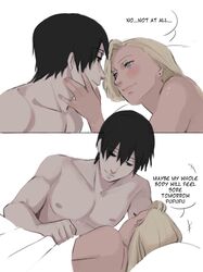 1boy 1boy1girl 1girls absurd_res bare_shoulders bed bed_sheet bedding bedroom bedroom_eyes black_eyes black_hair blonde_hair blue_eyes canon_couple caress caressing caressing_face comic couple dialogue english_text hi_res high_resolution highres husband_and_wife ino_yamanaka light-skinned_female light-skinned_male light_skin lips lipstick looking_at_another looking_at_partner makeup married_couple monday_mint nail_polish narrowed_eyes naruto naruto:_the_last naruto_(series) naruto_shippuden painted_nails pale-skinned_female pale-skinned_male pale_skin pink_lips pink_lipstick pink_nail_polish pink_nails romantic romantic_ambiance romantic_couple sai shounen_jump speech_bubble story text topless topless_female topless_male white_background rating:Questionable score:108 user:DarksideRose