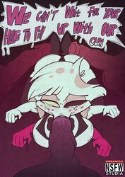 1boy angel_dust_(hazbin_hotel) big_ass big_butt big_penis blowjob blowjob_face busty_boy chest_tuft dialogue eyebrows eyelashes fat_ass femboy freckles hazbin_hotel large_penis multi_arm multi_limb multiple_boys oral panties penis tears text text_bubble thick_thighs thighhighs tuft urbanica white_fur white_hair yaoi rating:Explicit score:63 user:HughthyDerg