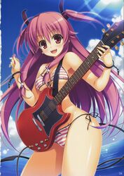 angel_beats! beach bikini guitar highres long_hair pink_hair red_eyes sg smile swimsuit yui_(angel_beats!) rating:Questionable score:41 user:bot