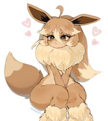 2_tone_fur animal_ears animal_humanoid anthro anthrofied bangs brown_body brown_eyes brown_fur brown_hair chikomokii covering_breasts covering_crotch cute eevee eeveelution female female_focus female_only flat_chest fluffy fluffy_collar fluffy_ears fluffy_tail freckles freckles_on_face freckles_on_thighs fur furry furry_ears furry_female furry_only furry_tail hands_between_legs heart-shaped_pupils knees_together_feet_apart long_hair naked naked_female nude nude_female pokemon pokemon_(species) sitting smile smiling solo thick_thighs thighs wide_hips wide_thighs rating:Safe score:201 user:xXBob69420Xx