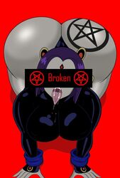 1girls ass big_ass big_breasts big_tongue bodysuit breast_squish breasts censor_bar censored censored_eyes coldarsenal dc dc_comics edit fat_ass female female_focus female_only gameoveredits goth grey_skin huge_ass huge_breasts huge_tongue large_ass massive_ass pentagram purple_hair rachel_roth raven_(dc) round_ass solo teen_titans thick_ass thick_thighs third-party_edit tight_clothing tongue tongue_out wide_hips rating:Explicit score:325 user:Hyperdrainer