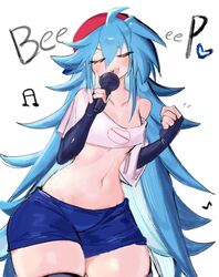 2020s 2023 anime backwards_cap blue_bottomwear blue_hair boyfriend_(friday_night_funkin) cap confident exposed_belly eyes_closed female female_boyfriend_(friday_night_funkin) friday_night_funkin genderbent genderswap gym_shorts legs_together light-skinned_female light_skin logo_on_topwear long_hair manga microphone midriff open_smile rule_63 shiny_hair shiny_skin short_shirt short_sleeves shorts singing smile snapback solo solo_female tagme tomboy usa37107692 video_game rating:Questionable score:175 user:Sebas34xXx