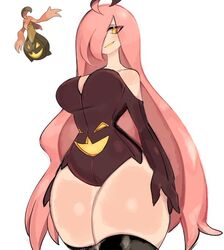 1girls 2020s 2023 ahoge bare_shoulders big_breasts bottom_heavy breasts cleavage clothing female gourgeist hair_over_one_eye halloween humanized humanized_pokemon humanoid leotard long_hair lowres nintendo one_eye_obstructed pink_hair pokemon pokemon_(species) pumpkin smug solo thick_thighs thighhighs thighs thin_waist usa37107692 yellow_eyes rating:Questionable score:226 user:Foxfoxyrock