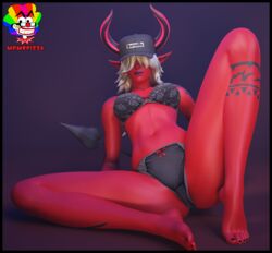 black_bra black_panties demon demon_girl desdemona_(fortnite) feet fortnite mrmcpizza red_skin solo solo_female underwear white_hair rating:Explicit score:50 user:Slymyguy