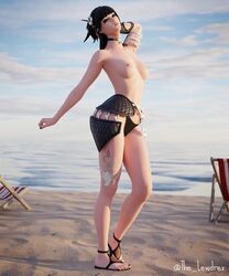 1girls 3d areolae beach beach_chair black_hair blender bottomwear breasts chair charlotte_(fortnite) clothing clouds ear_piercing earrings face_markings facial_markings female female_only flower flower_in_hair fortnite half-dressed half_naked hands_behind_head highres leg_tattoo lewdrex light-skinned_female light_skin looking_at_viewer multicolored_hair necklace nipples no_bra nude nude_female outdoors outside panties partially_clothed pose posing presenting presenting_breasts sand sandals sky slayer_charlotte_(fortnite) small_breasts solo standing tattoo thong thong_bikini thong_panties topless two_tone_hair underwear watermark rating:Explicit score:42 user:mango05