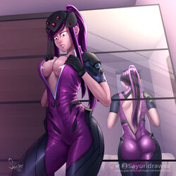 1girls ass blizzard_entertainment breast_press cleavage cosplay cutout latex_suit mirror oc overwatch ponytail sayuri_(sayuridrawsthings) sayuridrawsthings self_insert self_upload solo_female tagme tight_clothing tight_fit widowmaker rating:Explicit score:51 user:sayuridrawss