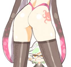 2018 2girls angry ass ass_focus callie_(splatoon) cousins female female_only from_behind green_hair highleg inkuusan legs looking_at_another marie_(splatoon) multiple_girls octo_callie pink_hair splatoon squid_sisters standing tentacle_hair thighhighs thong very_long_hair white_background rating:Questionable score:127 user:R00DUDE