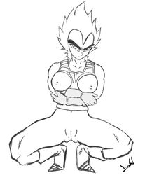  armor breasts cameltoe dragon_ball dragon_ball_z duranduran female female_only female_vegeta gloves kur0s4k1 monochrome nipples rule_63 saiyan simple_background solo vegeta  rating:questionable score: user:cccc