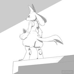  1:1 2018 ambiguous_gender anthro black_and_white canid canine digital_media_(artwork) fur generation_4_pokemon inktober lucario mammal monochrome nintendo pokemon pokemon_(species) simple_background solo takoto  rating:safe score: user:bot